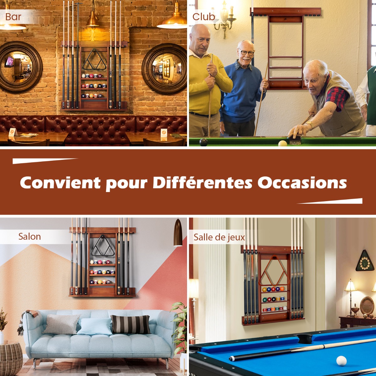 Support Queue De Billard 2 Pièces Bois Et Plastique 39cm - 6 Trous Avec Vis Accessoire Billard Salon Bar Support Queue De Billard 2 Pièces Bois Et Plastique 39cm - 6 Trous Avec Vis Accessoire Billard Salon Bar