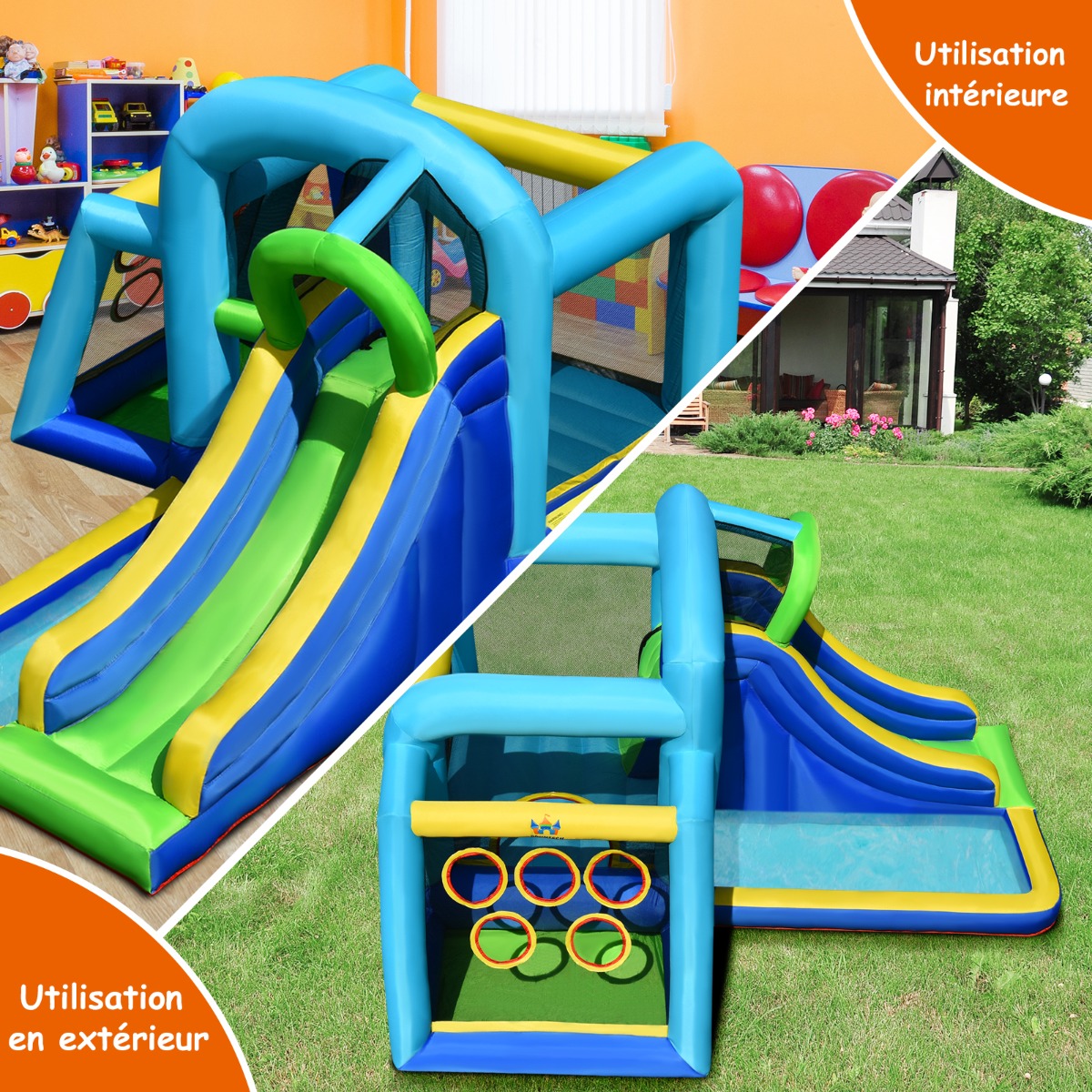 Ensemble de Jeu Gonflable 5en1 avec Toboggan Piscine à Balles et Mur