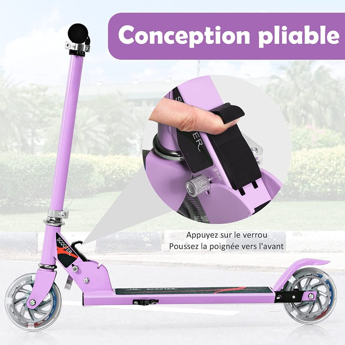 Trottinette Pliable Enfant DREAMADE Avec LED Et Frein - Jusqu'à 70kg