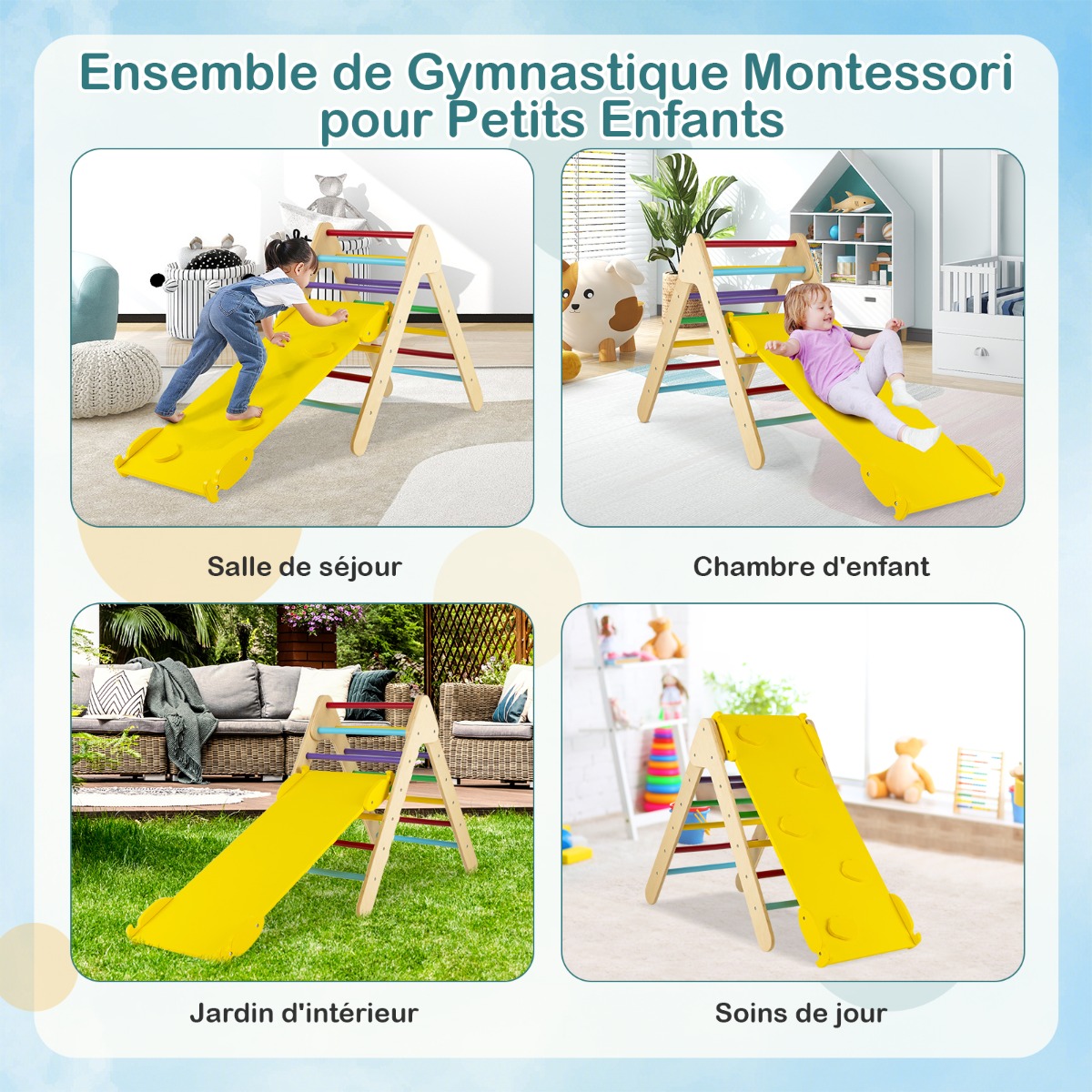 Triangle D’escalade 3 En 1 Pour Enfant – Rampe Double Face, Pliable, En Bois – Dès 1 An
