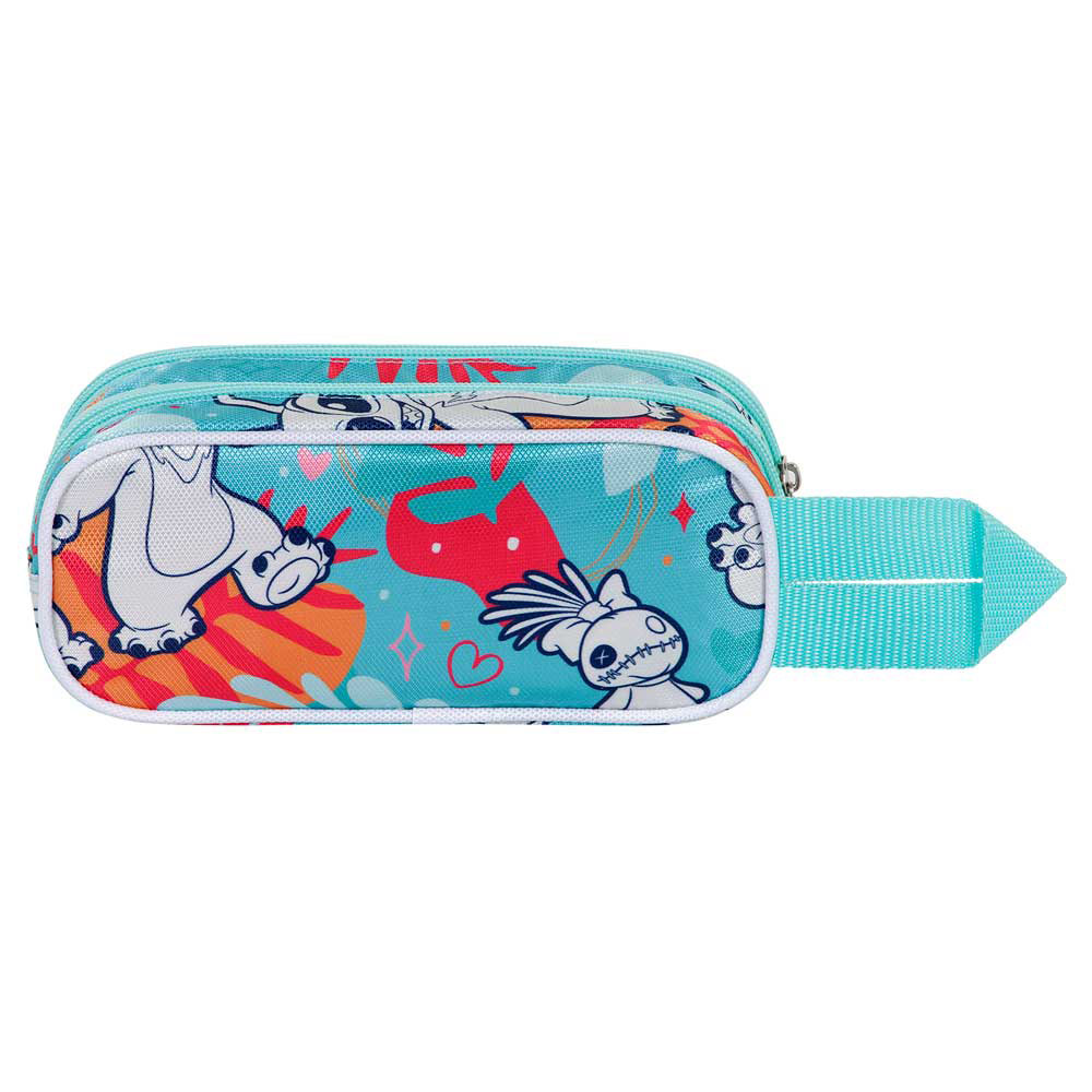 Trousse Scolaire Stitch Beach - 22x7x40cm - Rose Pastel - Compartiment Zip - Élastique Carnet - Enfant