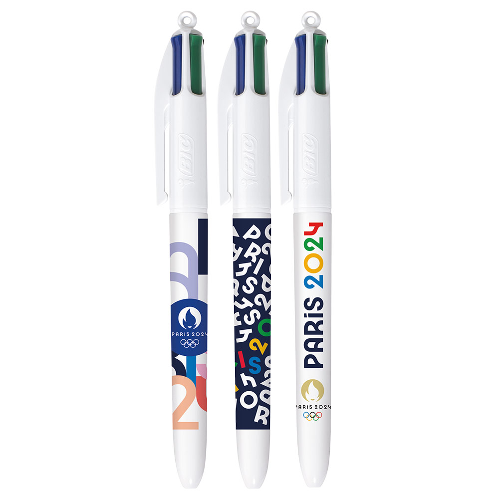 Coffret 3 Stylos Bille BIC 4 couleurs JO Paris 2024 pointe moyenne Chez Rentreediscount