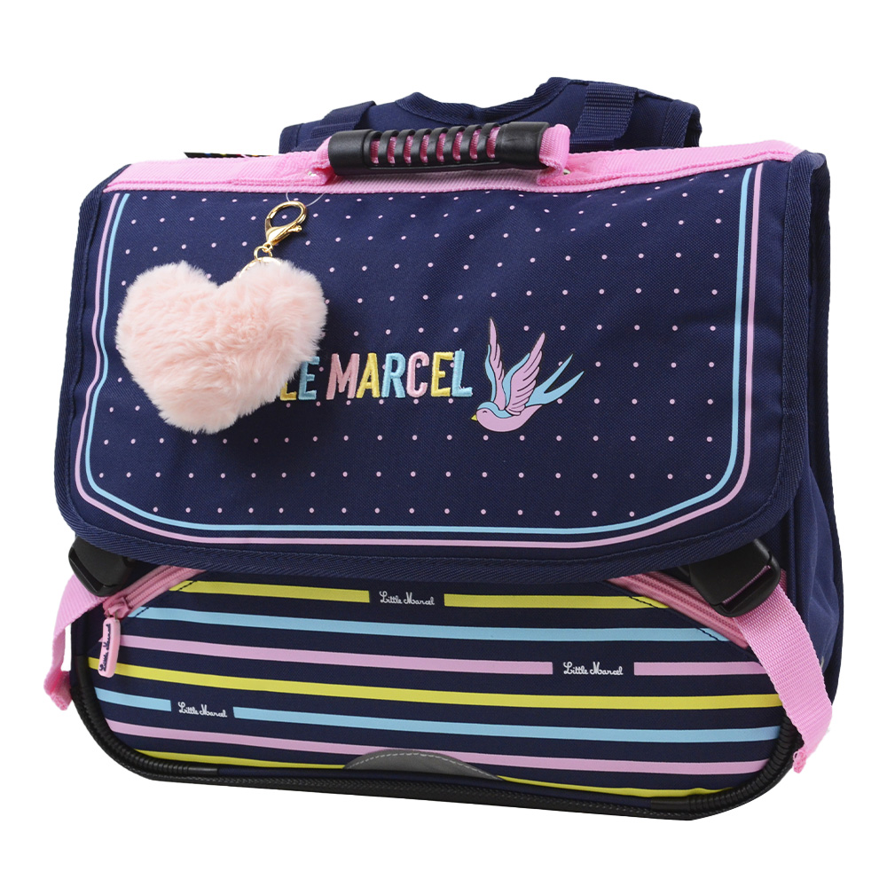 Cartables LITTLE MARCEL 38cm 2 compartiments + Porte clés Cœur pompon ...