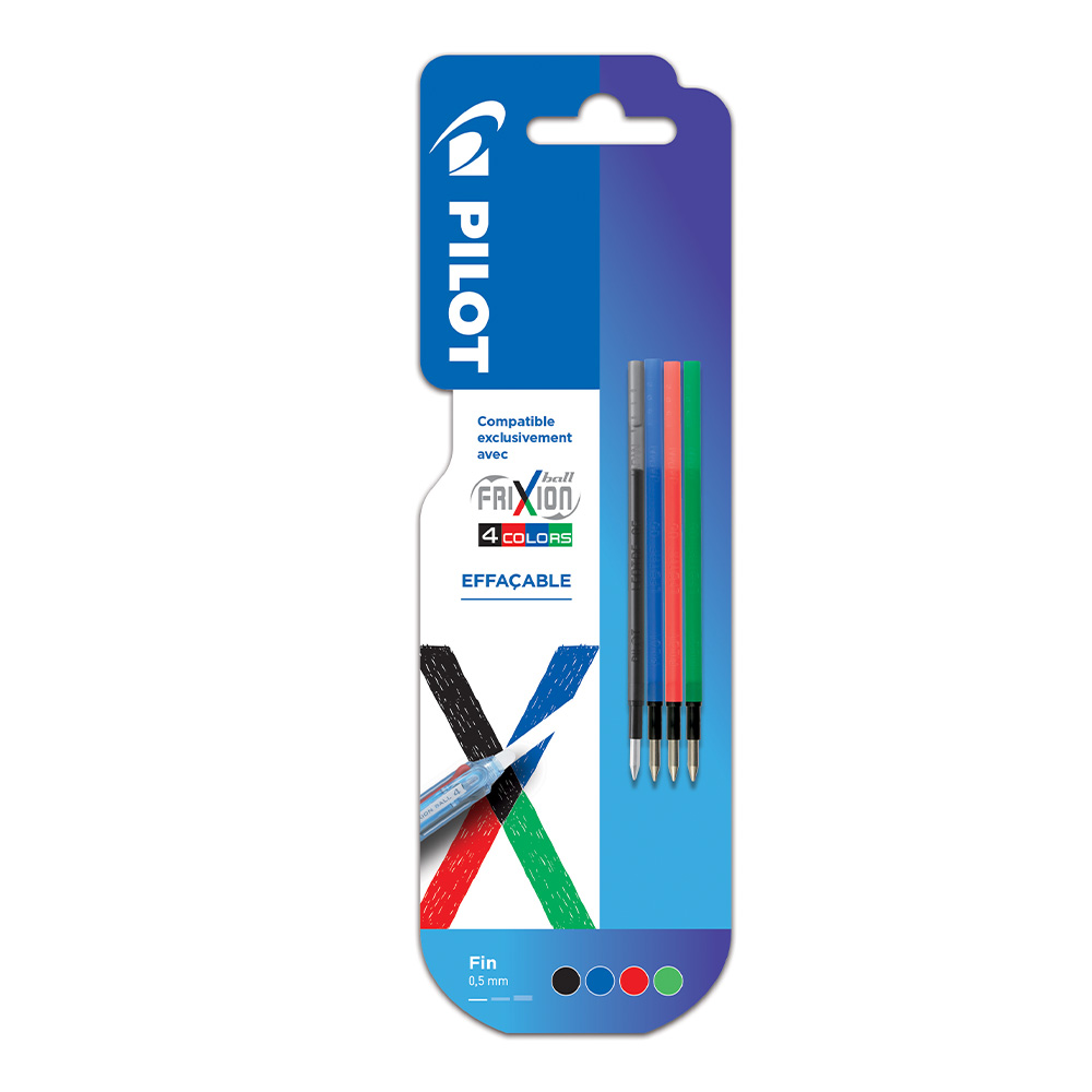 4 Recharges Pour Stylo 4 Couleurs PILOT FriXion Ball Encre Bleue Noire 