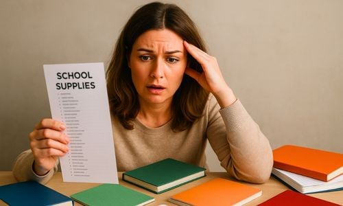 Mère de famille désespérée en lisant une liste scolaire