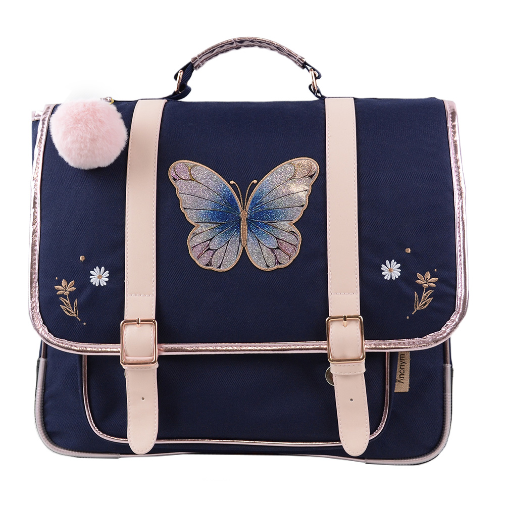 Cartable Glitter Butterfly ANONYM 38 cm 2 compartiments bleu marine ...