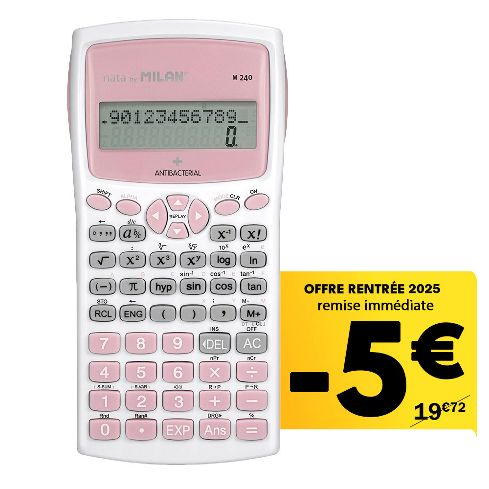 Calculatrice Scientifique Milan M240 Sunset Rose - 240 Fonctions, Écran 2 Lignes