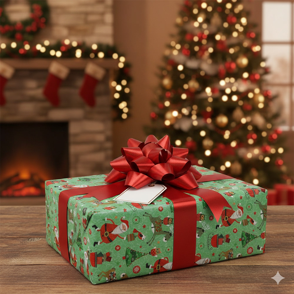 Papier Cadeau Noël Vintage Village Enneigé : Rouleau De Papier