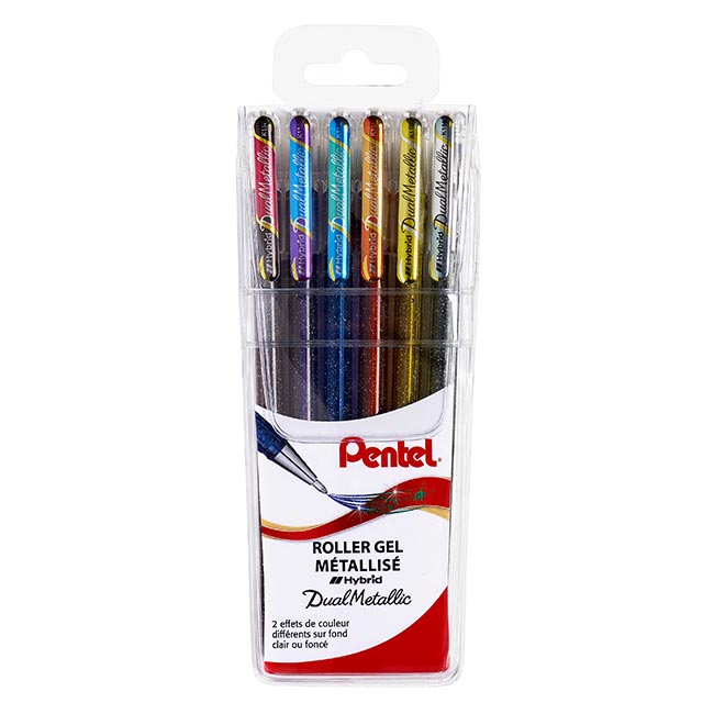 6 Stylos Roller Gel Paillet PENTEL Dualmetallic Chez Rentreediscount 