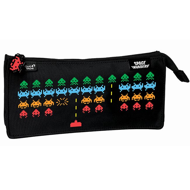 Trousse Triple Space Invaders - Noir, Matériau Recyclé, Hydrofuge