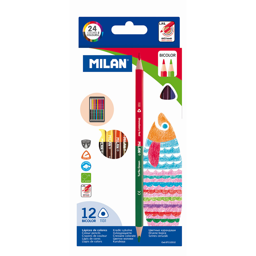 12 crayons de couleur bicolores MILAN 24 couleurs Chez