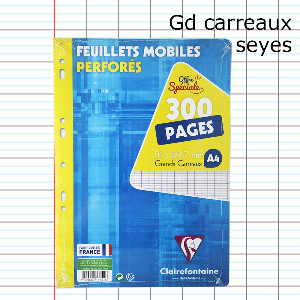 300 Pages Copies Simples Feuilles Mobiles Clairefontaine A4 Grands Carreaux Séyès Perforées 90g