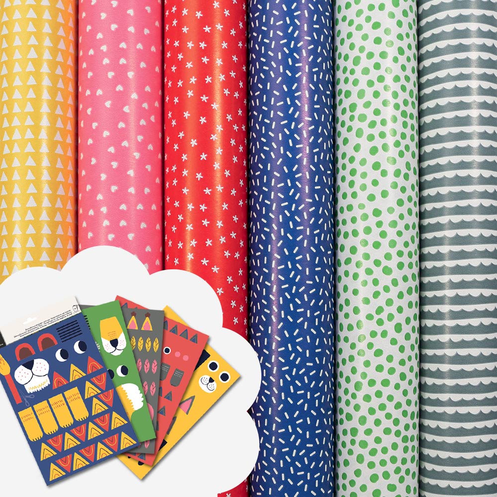 Lot De 6 Papiers Cadeau D'anniversaire Kraft Recyclable - Motifs Vintage Avec Autocollants Et Corde - 70x50 Cm