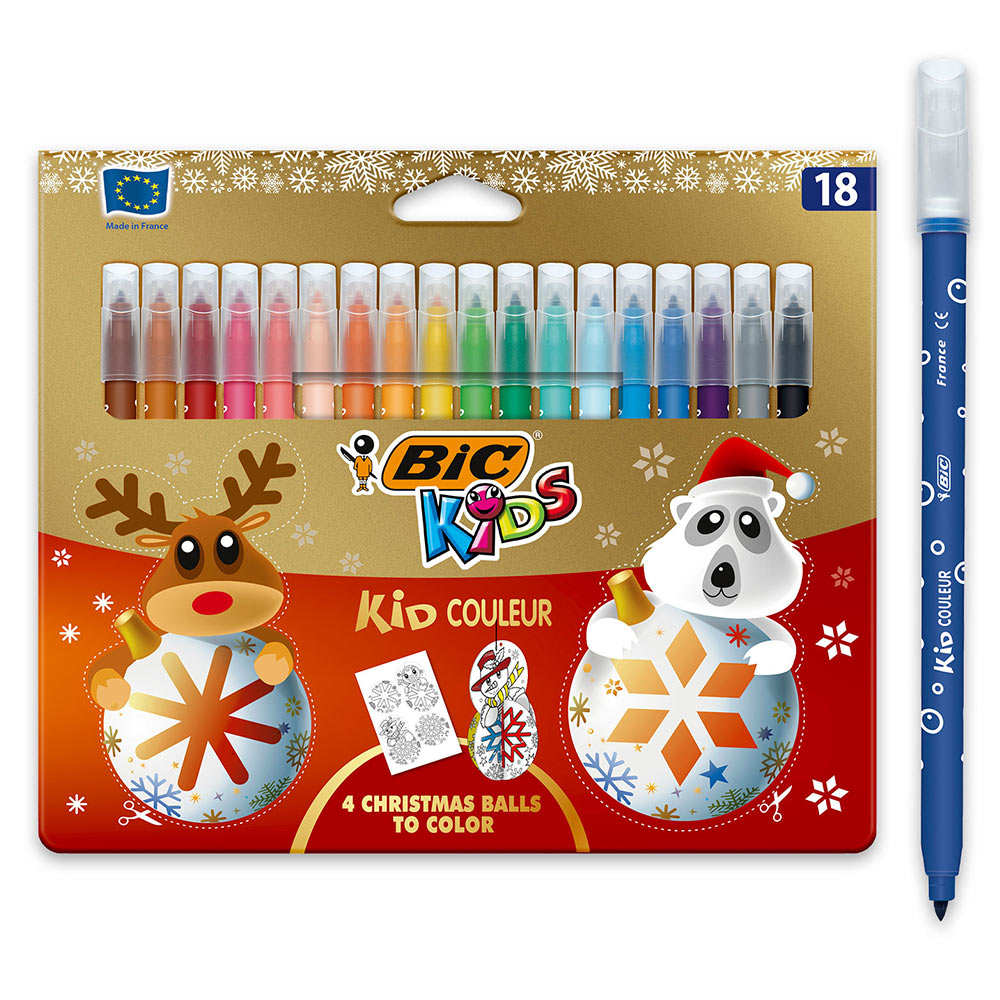 Bic Kids Kit Noël 18 Feutres Bic Kid Couleur Pointe Moyenne Boules De Noël à Colorier