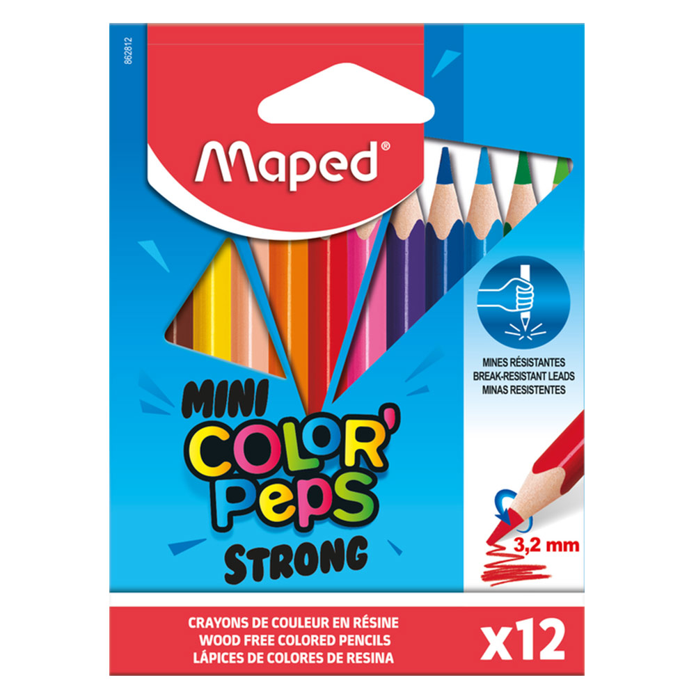12 mini crayons de couleur MAPED Color'Peps Strong mine ultra résistante Chez Rentreediscount