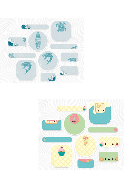 Thème surf et donuts étiquettes personnalisées
