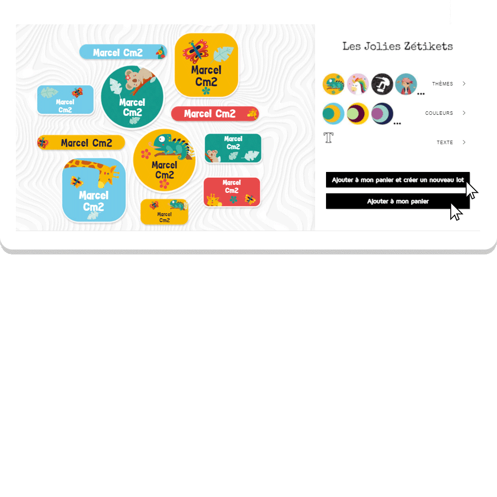 Ajout au panier ou créer un nouveau lot de jolies Zétikets