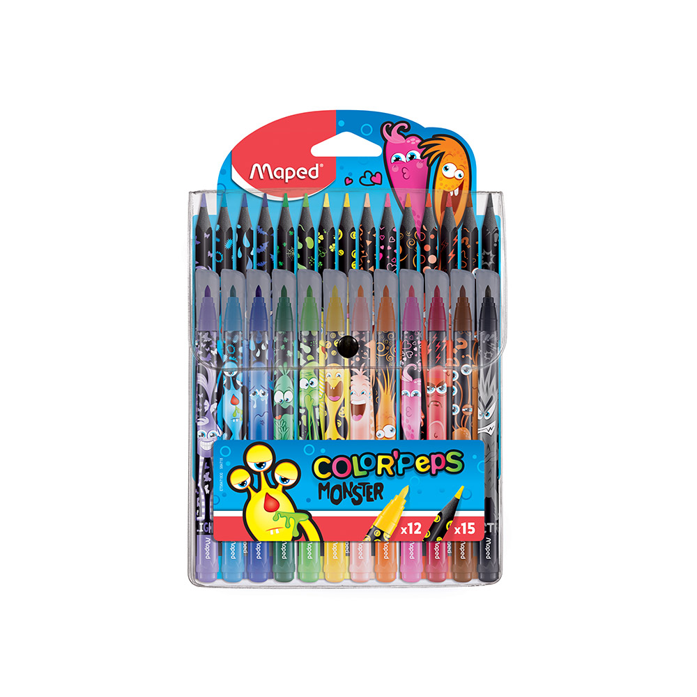 Combo Pack Maped Color Peps Monster 15 Crayons De Couleur 12 Feutres Chez Rentreediscount Fournitures Scolaires