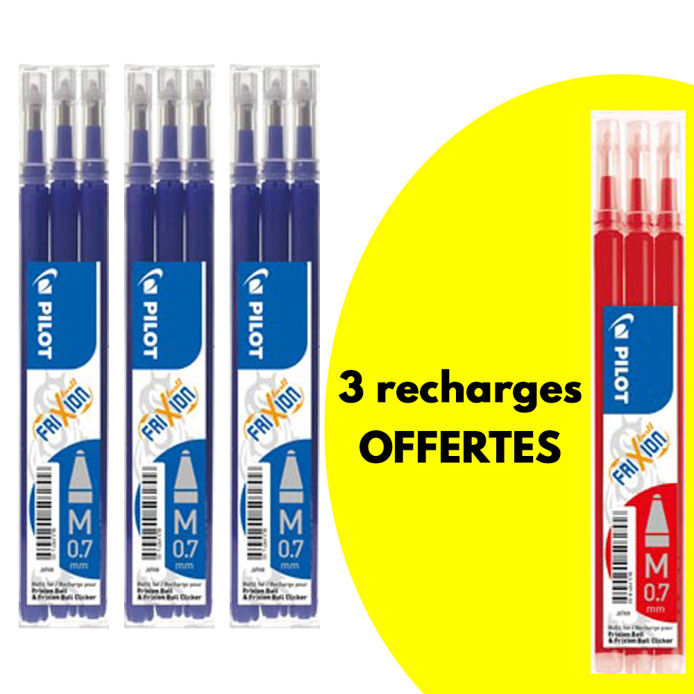 Lot de 3 Recharges Stylo bleu Frixion 0,5mm Pilot pas cher