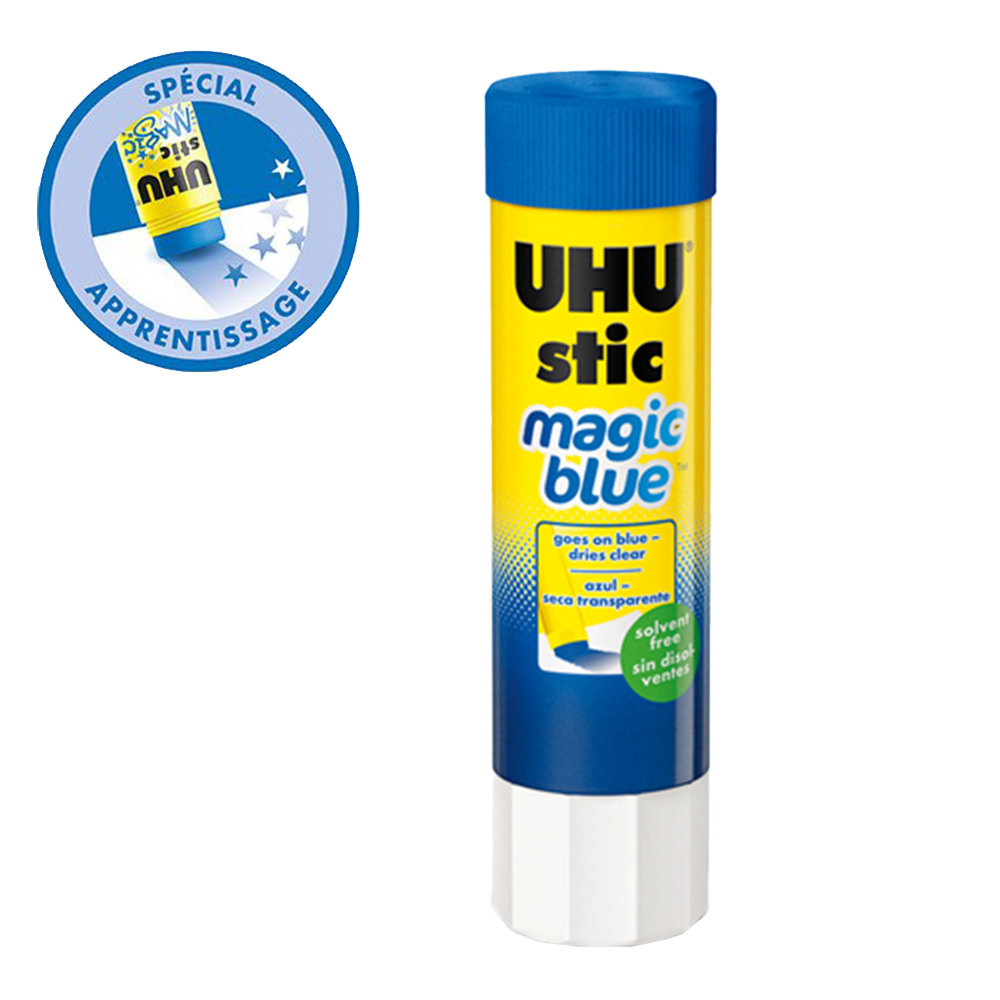 UHU Stic Magic Colla Stick 8,2g, Confezione Da 6, Blu Che Diventa Trasparente, Senza Solventi