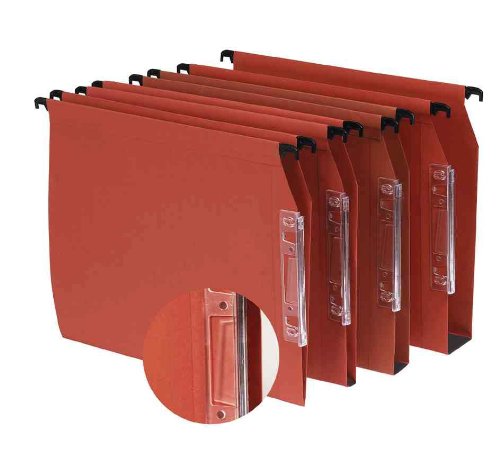 25 Dossiers Suspendus Kraft Orange Fond 30 Mm – Maxiburo, Étiquettes Loupe, Recyclés, Format 24x32 Cm