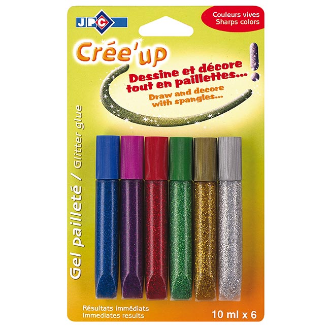 Lot de 6 tubes de gel pailleté glitters JPC couleurs vives Chez