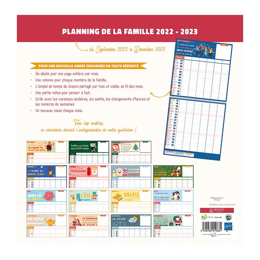 Calendrier 2023 Bouchut Calendrier Illustré Famille 2022-2023 Bouchut 30 X 30 Cm : Chez  Rentreediscount Fournitures Scolaires